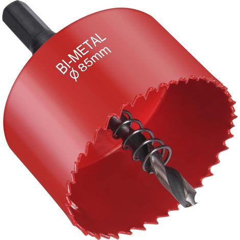 Bi-Metall-Kronenbohrer, Ø85 mm, Lochsäge mit Sechskantschaft und Zentrierbohrer, zum Bohren von Kunststoff, PVC, Holz, Faserplatten und Weichmetall (1/5)