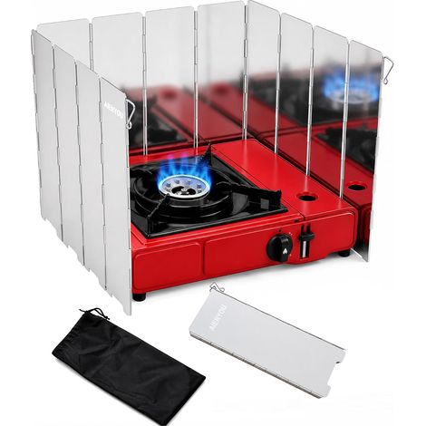 Pare-Vent Pliable Aluminium pour Réchaud Gaz Camping, Pare-Brise 10/12 plaques au choix: 210/260 g, 84/100 x 24 cm compact pour randonnée, trekking et pique-nique (1/5)