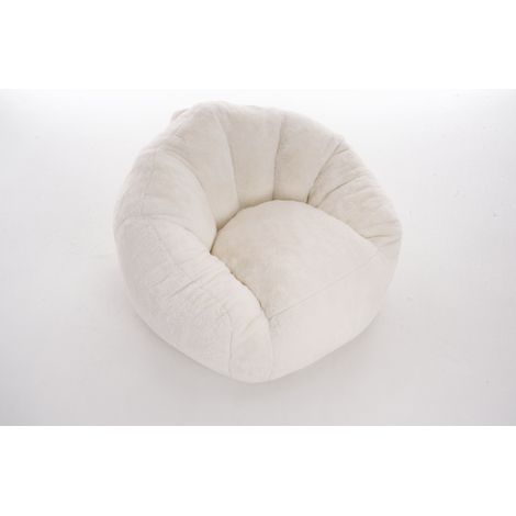 Pouf poire adulte et enfant en tissu effet peluche, mousse à mémoire de forme, soutien complet pour lire, jouer et se détendre, crème, CHICFURN (1/5)