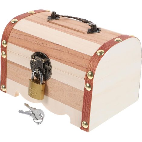 Tirelire en Bois Serrure, Boîte D’épargne à Déposer et Retirer (1/5)