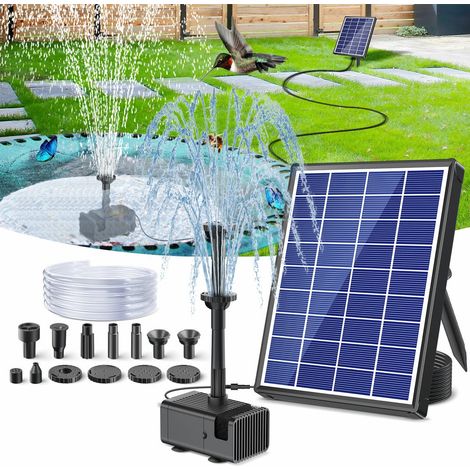 POPOSOAP Solar Teichpumpe 6,5W, Springbrunnenpumpe mit Trockenlaufschutz, Doppeldüsen & 1,5m Schlauch für Teich Vogelbad