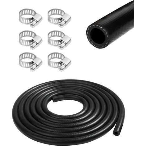 Car Fuel Hose, Petrol Hose, Ø 10 mm, Black, Nitrile Rubber, 1 m, 6 Hose Clamps, Suitable for Cars, Tractors, Off-Road Vehicles (1/5)