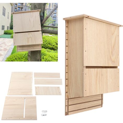 Nichoirs à chauves-souris extérieurs de plain-pied, Nichoirs à chauves-souris en bois pour avant-toit de jardin, Nichoirs à chauves-souris de plain-pied (1/5)