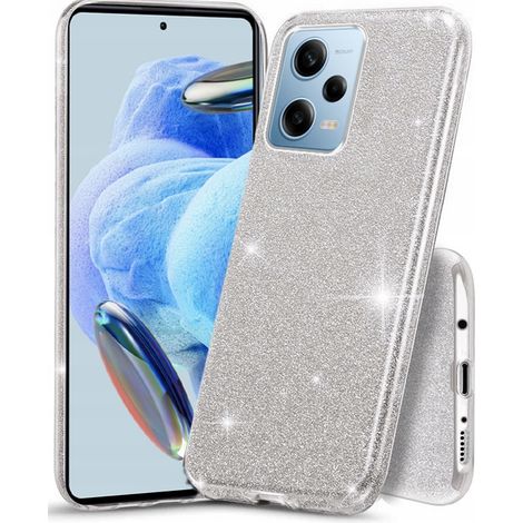 Funda para REDMI NOTE 12 PRO 5G GLITTER 3 en 1, parte trasera plateada brillante + cristal (1/5)