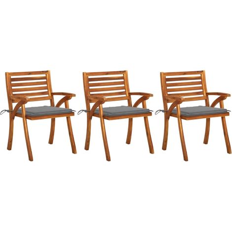 Lot de 3 Chaises de salle à manger de jardin avec coussins - Chaises à dîner de jardin Acacia massif BV885659 - BonneVie (1/5)