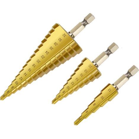 Broca escalonada, combinación de broca escalonada de ranura recta con vástago hexagonal, broca pagoda con abertura para taladro eléctrico (1/5)