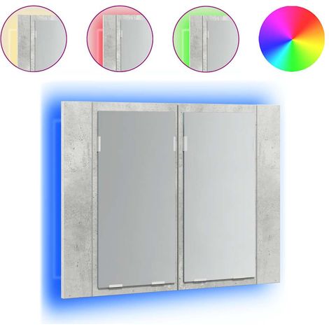 Armoire de salle de bain à miroir LED Gris béton Acrylique
