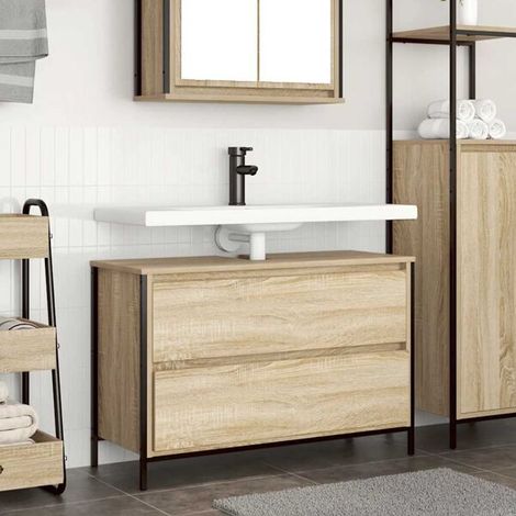 Meuble salle de bain lavabo tiroirs chêne sonoma 90x34,5x60 cm, Meuble Mural, Design Moderne (1/5)