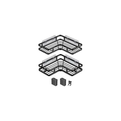 Lot de 2 pièces Étagère de douche , pas besoin de percer des étagères d'angle, support de rangement d'angle de douche de salle de bain avec 4 crochets et tube de dentifrice, support de gel douche de s