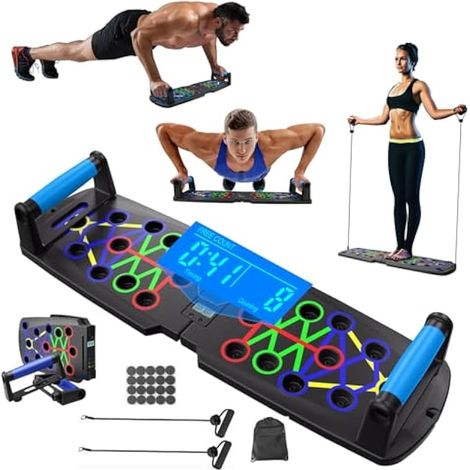Planche de pompes avec compteur automatique multifonction 30-en-1 pliable, équipement de musculation à domicile pour épaules, poitrine, dos et triceps, homme et femme. (1/5)