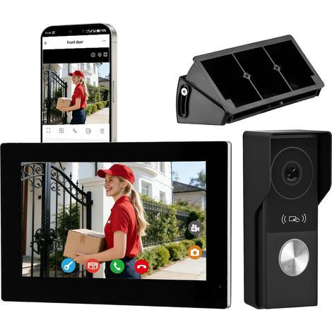 Visiophone Filaire Connecté à 2 Fils, Interphone Vidéo IP WiFi avec 7'' écran Tactile,1080P Sonnette Portier, APP Unlock à Distance,Détection de Mouvement,Lecture, Enregistrement (1/5)