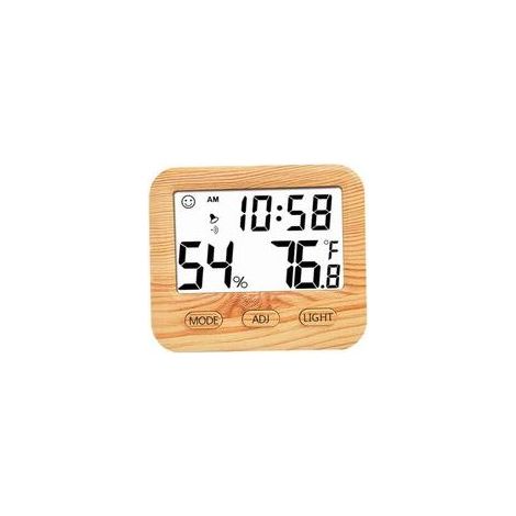 Thermomètre Intérieur Hygromètre Numérique, Jauge D'humidité À Température En Bois Avec Horloges De Bureau Pour Chambre Et Bureau, Affichage De Temps De Testeur Précisé, Testeur À (1/5)