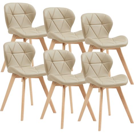 Esszimmerstuhl Älmhult 6-er Set 78x47x52 cm Kunstleder Beige [en.casa]