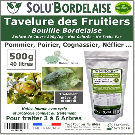 Bouillie Bordelaise Non Colorée spécial Tavelure des Fruitiers, SOLU'BORDELAISE - Sachet de 500g (1/3)