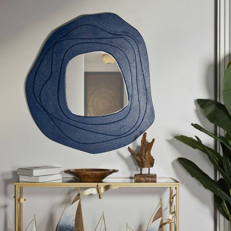 Dmora - Specchio Piracicaba, Specchiera, Articolo d'arredo a muro, Decorazione con specchio, 90x4 h97 cm, Blu (1/5)