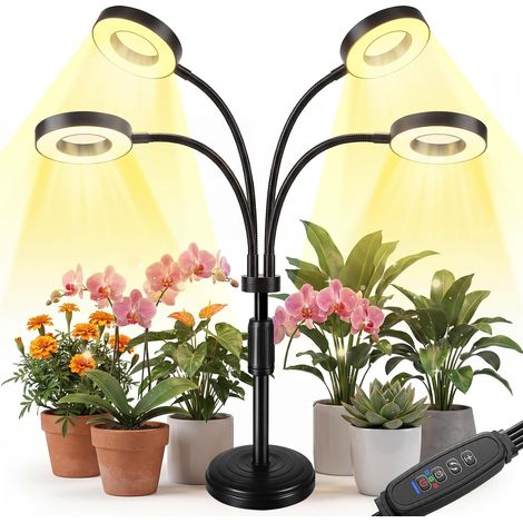 Vollspektrum-LED-Pflanzenlampe, 100 LEDs mit 4/8/12-Stunden-Timer, 4-armige Pflanzenlampe mit flexiblem Schwanenhals (1/5)