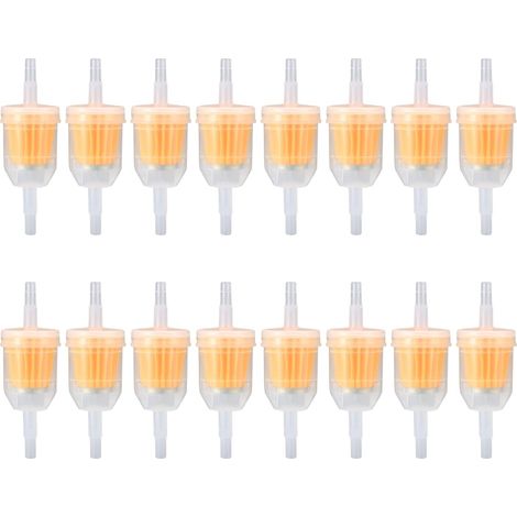 Lot de 16 filtres à carburant en ligne, filtres à carburant universels à filtration rapide pour motos (6-8 mm), scooters, groupes électrogènes, tondeuses à gazon et autres véhicules. (1/5)