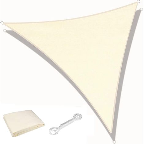 Triangle Voile D'ombrage, 3m x 3m x 3m Étanche 98% De Blocage UV Toile Pare-Soleil 180g/m² Auvent D'auvent Solaire pour La Fête De Jardin en Plein Air sur Le Patio (Crème) (1/5)