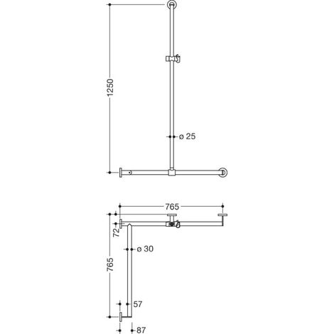 HEWI 900.35.33360 DD DUHA, ø:25/30, A1:1250, W1/W2:765