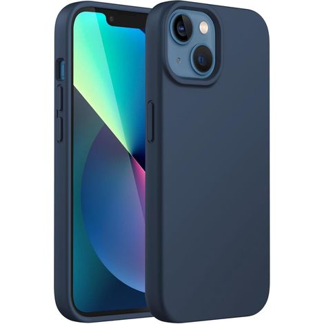 Coque en silicone pour iPhone 13 6,1 pouces, protection intégrale, toucher doux, anti-chocs, doublure microfibre, bleu marine (1/5)