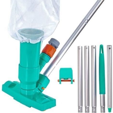 Aspirateur de piscine portable avec manche télescopique en aluminium, kit d’entretien complet pour piscines et fontaines – idéal pour ramasser feuilles, débris et saletés sous l’eau