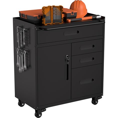 Armoire à outils mobile – organiseur de garage avec compartiment verrouillable et 4 tiroirs, caisson mobile en acier pour atelier et garage domestique, dimensions H 87,3 × L 75 × P 42 cm (1/4)