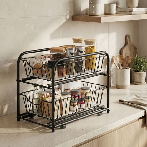 Organiseur de Cuisine Lot de 1, Rangement sous Évier Empilable avec Tiroirs, 36,9 x 21,6 x 27,2 cm, Noir (1/5)