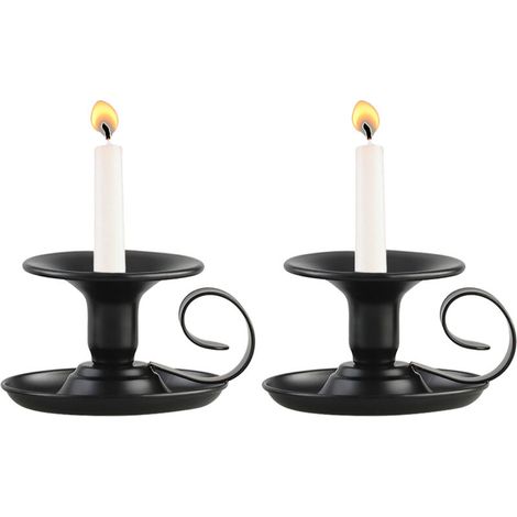 Retro-Kerzenständer aus Eisen, konisch, 2er-Set, schlichte schwarze Kerzenhalter, Kerzenhalter für Halloween, Weihnachten, Esszimmer, Wohndekoration (1/4)
