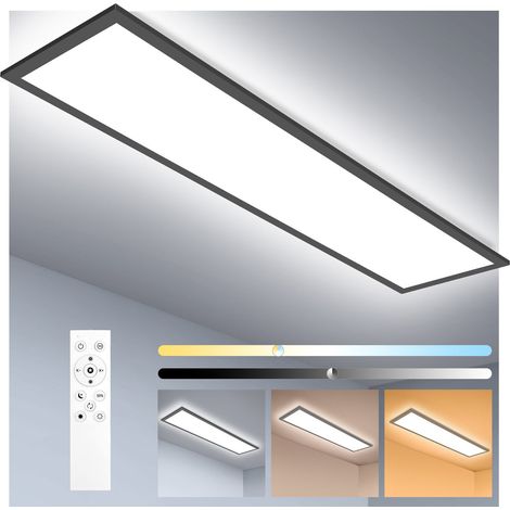 Panneau LED 120x30 cm Noir, Plafonnier Rectangulaire 36W Dimmable avec Télécommande, 3000K-6500K, Fonction Mémoire (1/5)