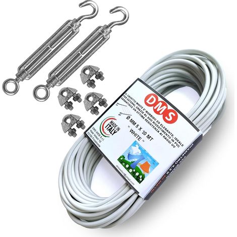 Corde à linge pour extérieur, diamètre 5 mm x 10 m, résistante, câble en acier revêtu, séchoir à linge (10 m) (1/5)