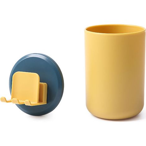 Gobelet à brosse à dents avec crochet, porte-brosse à dents de salle de bain, boîte de rangement d'accessoires(Cadre bleu et jaune + tasse jaune)