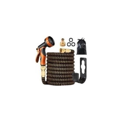 Manguera de jardín extensible y ligera con pistola pulverizadora, manguera flexible con bolsa de almacenamiento y gancho antifugas para jardín, coche y uso exterior (7,5 m) Naranja (1/4)