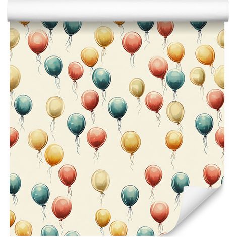 Papel pintado con globos de cumpleaños en blanco, crema y gris claro, 50x1000 cm. (1/5)