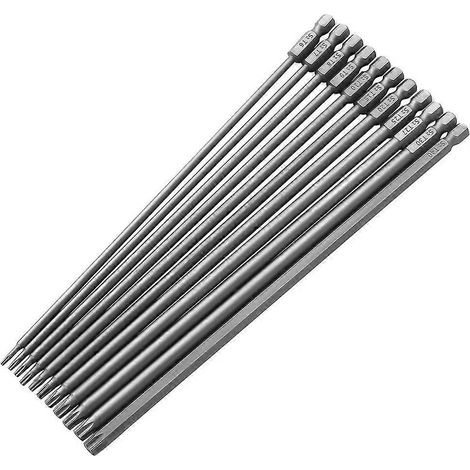 Ensemble de 11 embouts de tournevis Torx extra-longs de 200 mm, embouts de tournevis Torx de sécurité avec pointes magnétiques, en acier S2. (1/5)