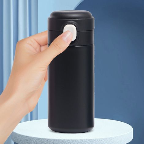 Bouteille isotherme à couvercle pop-up 420 ml, mini, mignonne, double paroi sous vide, en acier inoxydable, pour un usage quotidien, cadeau idéal pour le bureau, noir. (1/5)