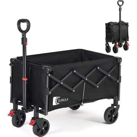 SUNULA Bollerwagen Faltbar Klein 80L 100KG, Klappbarer Handwagen Einkaufen, Schwarz (1/5)