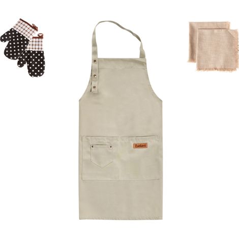 Conjunto de textiles de cocina delantal guantes de horno paños de cocina beige Pisum (1/5)