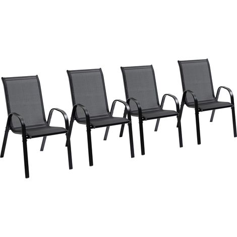 Ensemble de 4 chaises de jardin avec accoudoirs, structure métal tissu respirant, chaises confort extérieur, 70 x 54 x 90 cm, noir