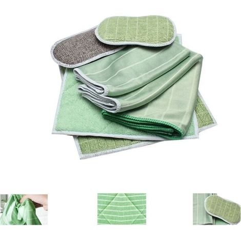 Lot de 6 chiffons de nettoyage en microfibre de bambou pour fenêtres, miroirs, carrelage, carrosserie, ménage, salle de bain (1/4)
