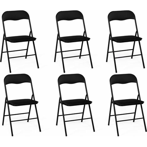 Idmarket – Lot de 6 chaises pliantes noires en PU – Structure métal robuste – Assise confortable 40x40cm – Idéales pour petits espaces
