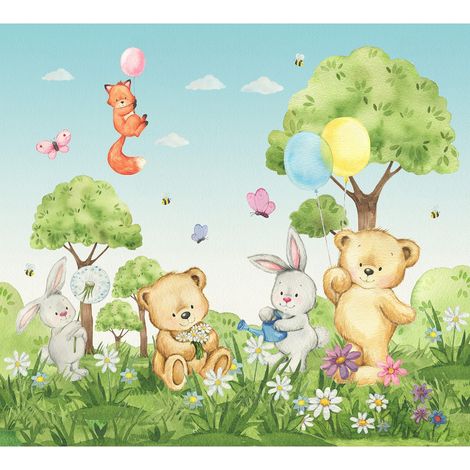 Rideaux petit ourson lapin et renard - 2 pièces - L180 cm x H 160cm (1/2)