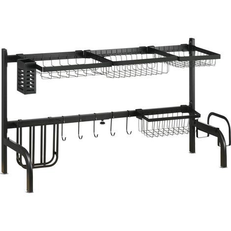 Égouttoir à vaisselle au-dessus de l'évier 93 x 30 x 52 cm cuisine modulable antirouille moderne épuré en acier noir (1/5)