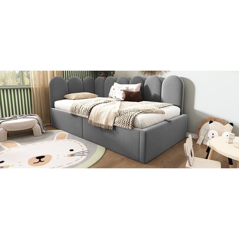 Divanbett 90x200 cm grauer Samt mit Stauraum, platzsparend, ohne Matratze – MEUBLIV (1/5)