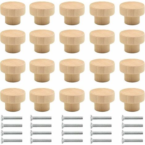 AIPERQ Wooden Furniture Handles, 20 Round Knobs Made of Natural Wood, Wooden Cabinet Knobs, Wooden Door Knobs, Drawer Knobs, Suitable for Cabinets, Drawers, Wardrobes, Kitchen Cabinets, etc. (Wood Col (1/5)