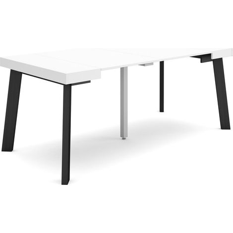 Skraut Home - Table console extensible, Console meuble, 180, Pour 8 personnes, Pieds en bois, Style moderne, Blanc et noir (1/5)