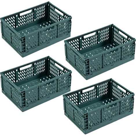 4 Cagette Pliable,Panier Rangement Plastique ABS Poignée Empilable Cuisine Bureau Chambre Vert 30x20x12cm (1/5)