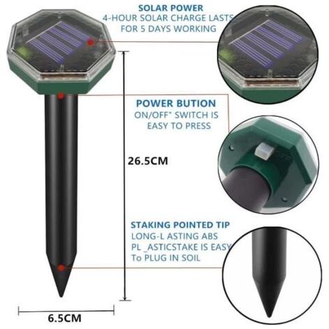 Maulwurfsabwehrgerät, Ultraschall-Maulwurfsabwehrgerät 4 Stück, Solarbetriebenes Maulwurfsabwehrgerät, Maulwurfsabwehrgerät, Ultraschall-Maulwurfsabwehrgeräte (1/5)