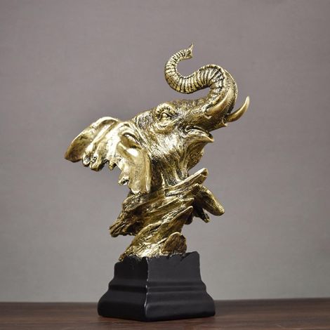 Sculptures, Figurine de tête d'éléphant, Statue d'éléphant en résine, Statue de tête d'animal, Figurine de bureau, Artisanat d'art, Ornement pour la décoration de la maison ou du bureau, Cadeau. (1/4)