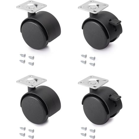 Noir,Lot de 4 Roulettes pivotantes 50 mm avec plaque de fixation/roulement à billes (1/5)