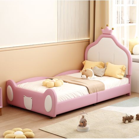 lit enfant princesse 90x200 simili cuir rose blanc OKMYHOME (1/5)